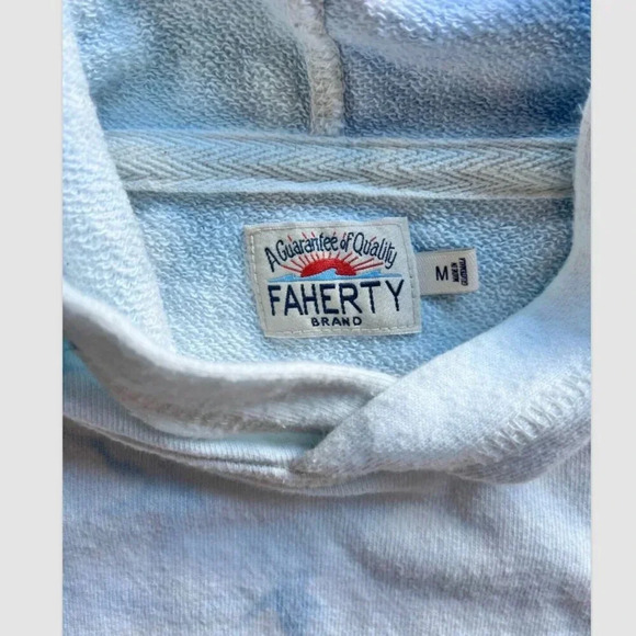 Faherty Tie Dye Fleece Hoodie Size M Women's Blue White 100% Cotton Loungewear - Picture 3 of 7
